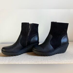Fly London Black zip up ankle boots